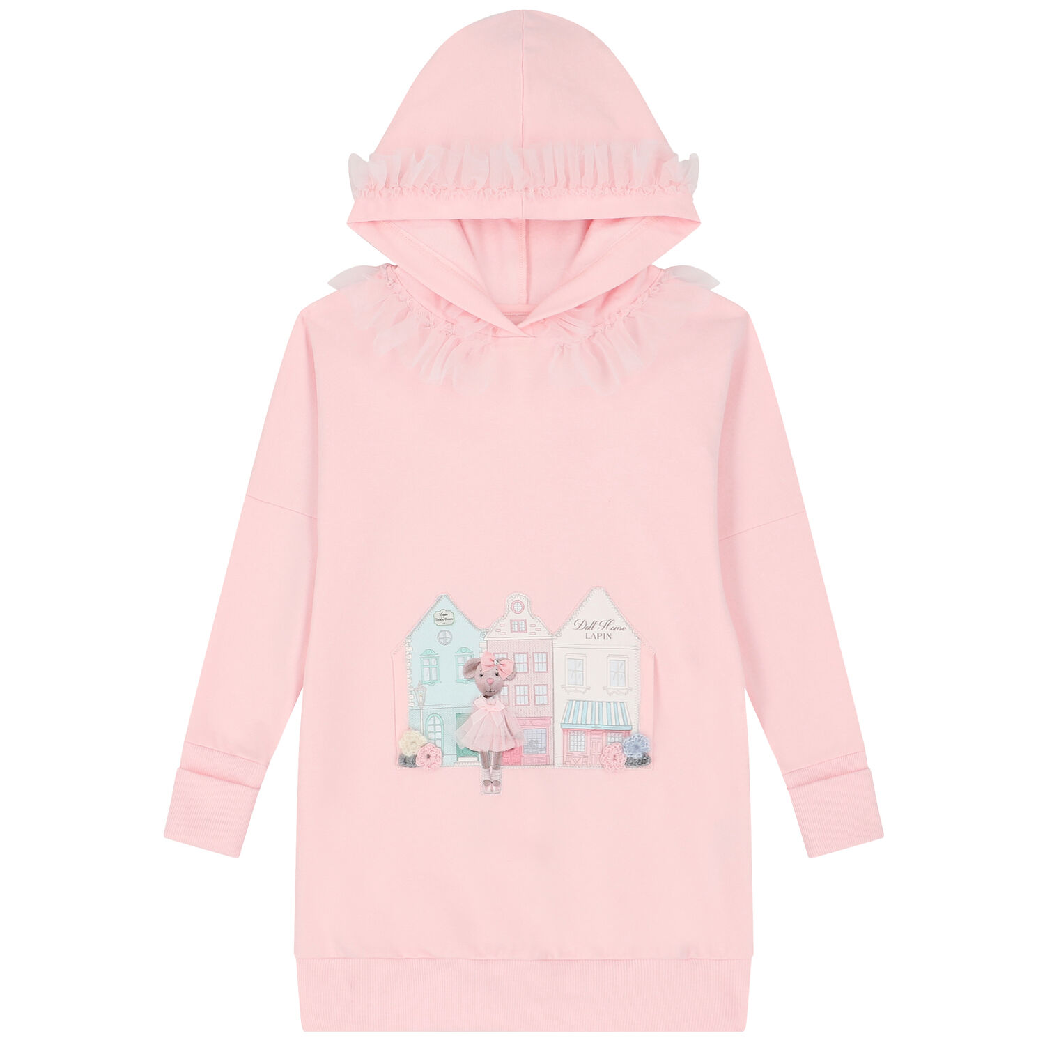 Girls Pink Mouse Hooded Dress, 1, hi-res image number null